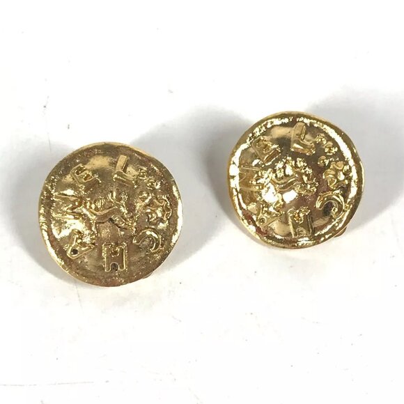 CHANEL vintage CC CC Mark Logo Round Accessories Earrings Metal Gold - Picture 1 of 16